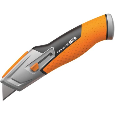 Fiskars Universal Retractable Utility Knife with 17.7 cm Stainless Steel Blade, Ergonomic Black and Orange Design, CarbonMax Blade Technology