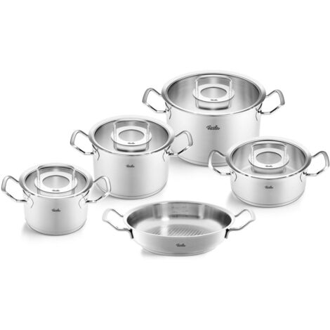 Fissler Original,Profi Collection Set di pentole in acciaio inox, 5 pezzi, pentole con coperchio in vetro 3 pentole, 1 padella e 1 padella da portata , induzione