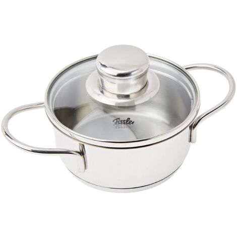 Fissler Pentolina in acciaio inox 0.5 L, 12 cm, mini pentola con coperchio in vetro, adatta per fornelli a induzione