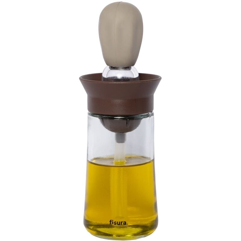 Image of Bottiglia di olio con pennello marrone Oliera vetro da 180 ml Dispenser di olio con pennello per barbecue e cucina, silicone e vetro - Fisura