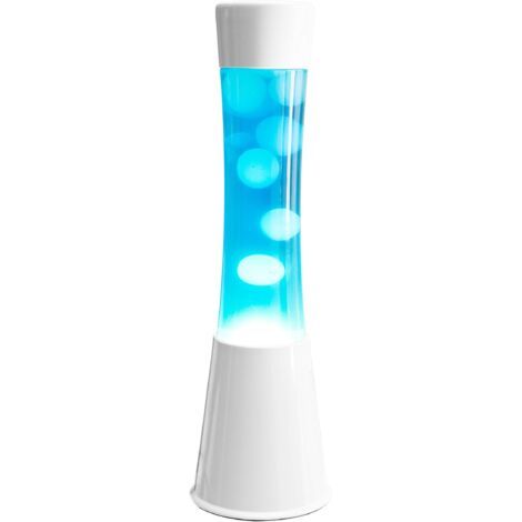 Fisura - Lampada lava bianca e blu anni 70. Base bianca, liquido blu e lava bianca. Lampada ad effetto rilassante. Misure: 11 cm x 11cm x 39,5 cm.