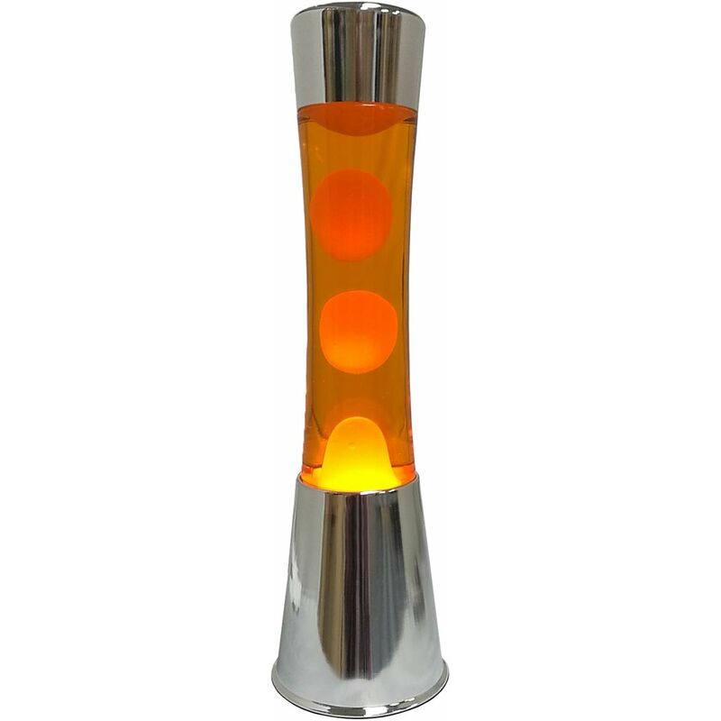 Image of Lampada lava arancione. Base cromata argento, liquido arancione e lava arancione. Lampada ad effetto rilassante. Con lampadina di ricambio. 11 cm x