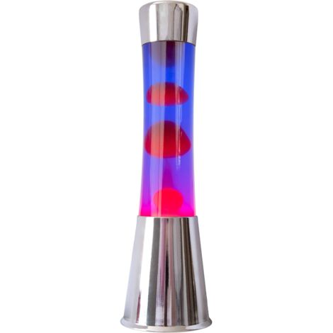 FISURA - Lampada lava rossa e viola. Base argento cromato, liquido viola e lava rossa. Lampada ad effetto rilassante. Con lampadina di ricambio. 11 cm x 11 cm x 39,5 cm.