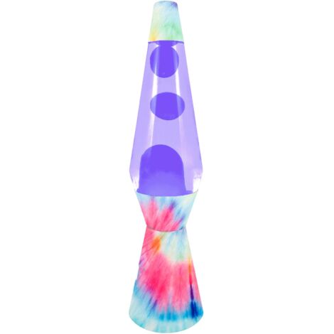 Fisura - Lampada lava Tie Dye. Base multicolore, liquido viola e lava viola. Lampada ad effetto rilassante. Con lampadina di ricambio. 11,5 cm x 11,5 cm x 40 cm.