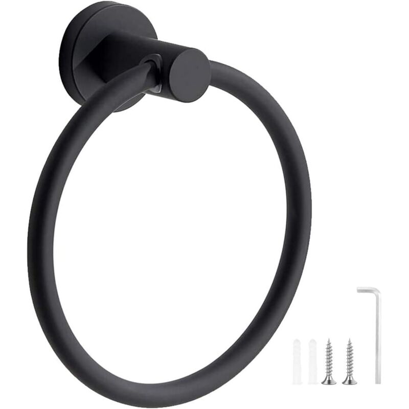 FITAGS Porte-Serviettes, Anneau Porte Serviettes Givré Noir, Anneau Porte-Serviettes Mural en Acier Inoxydable 304, Porte Serviette Rond pour Salle
