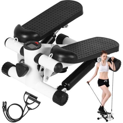 BLUETHY Fitnessgeräte,Stepper für Heimtraining, Mini-Stepper mit Widerstandsbändern, Verbesserter luftbetriebener Treppenstepper mit Gewichtsbelastung, Superleiser hydraulischer Fitness-Stepper mit LED-Monito