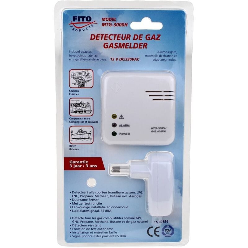 Fito - detecteur de gaz (12v + adaptateur) - mtg3000h -