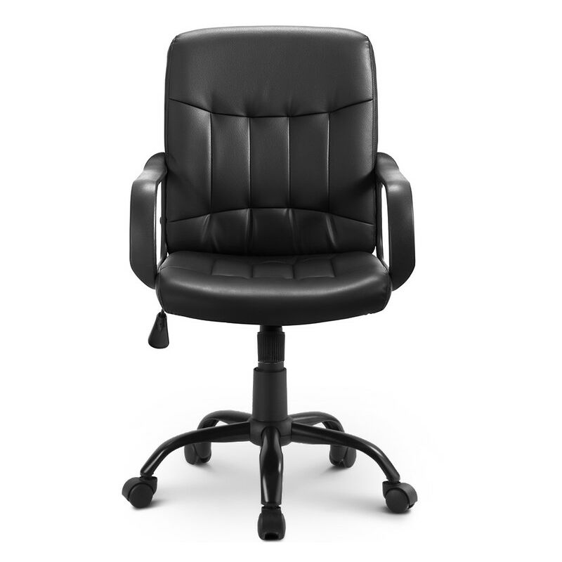 Faux Leather High Back Office Swivel Chair with Adjustable High Back, Black Soft Swivel Armchair - Fitprobo
