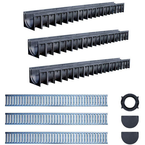 Fitt – Caniveau d'évacuation 3m avec grilles acier galvanisé – Dimensions 1000x120x92mm – Classe de charge EN 1433 A15 – Pour véhicules légers