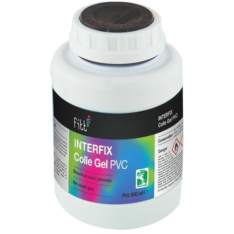 Fitt – Colle gel PVC pour tubes et raccords – 500ml – Bouchon de sécurité avec pinceau – Sans THF pour chantiers humides