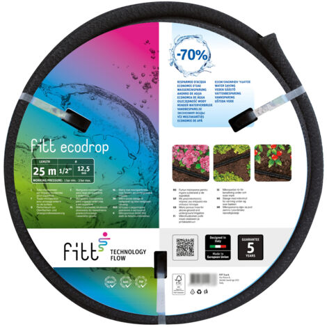 FITT ECODROP 1/2" (12,5mm) 25m Tubo microporoso che trasuda acqua per Irrigazione Interrata, in Superficie e localizzata a goccia, senza raccordi
