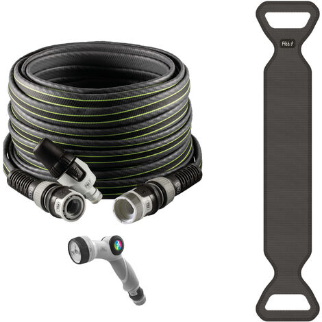 FITT FORCE PLUS 5/8" 15 m, Tuyau d'arrosage compact et léger pour usage intensif avec lance, pistolet multi-jet et hose caddy