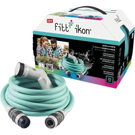 IDROWEB FITT IKON 15 m, Tubo Acqua da Giardino per Irrigazione, Estensibile, Compatto, Leggero e Pronto all'uso, con Pistola Multigetto, Aquamarine