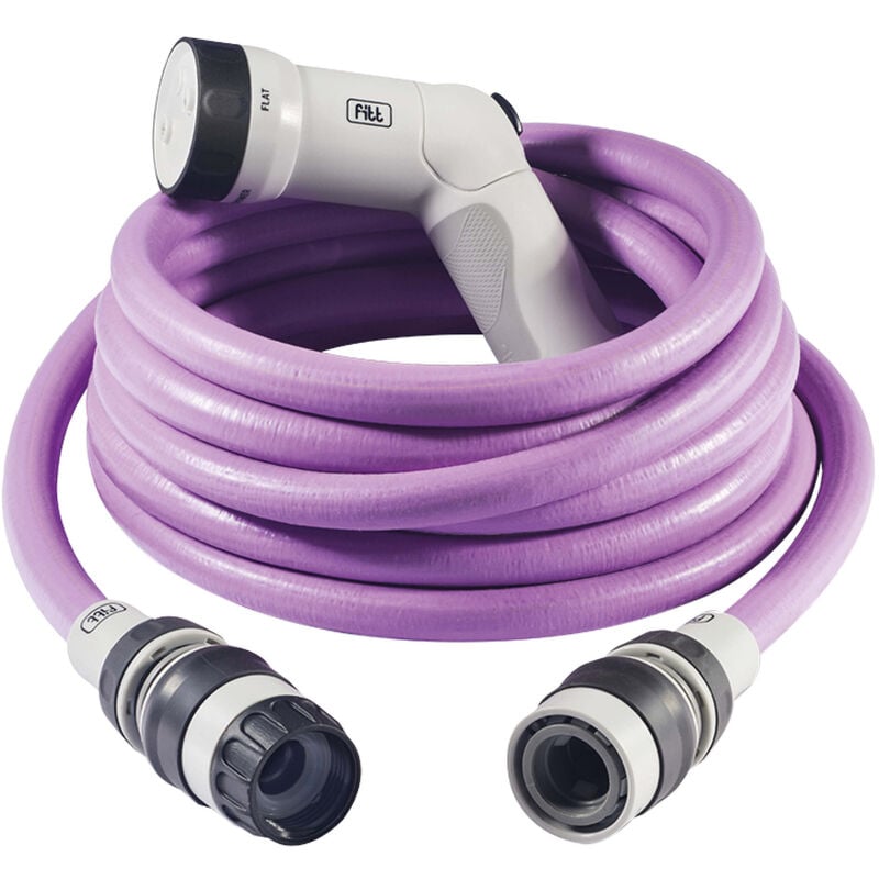 Ikon 20 m - Tuyau d'arrosage extensible, compact, léger et prêt à l'emploi, avec pistolet multi-jet, Lavande - Fitt