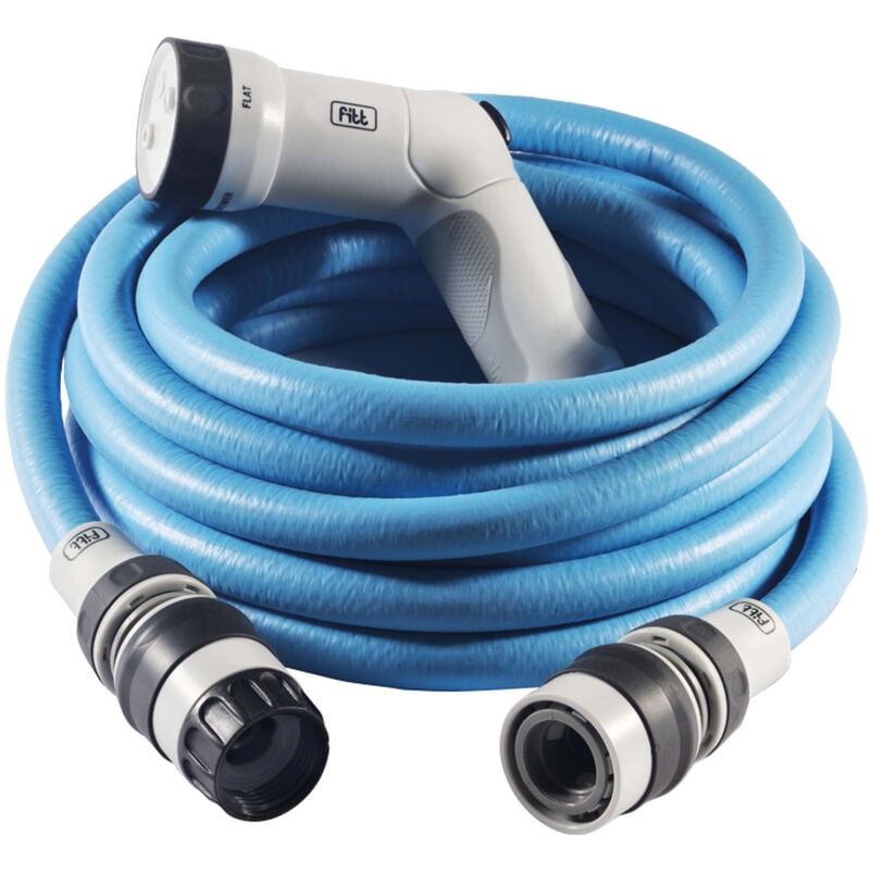 Ikon 25 m - Tuyau d'arrosage extensible, compact, léger et prêt à l'emploi, avec pistolet multi-jet, Bleu - Fitt