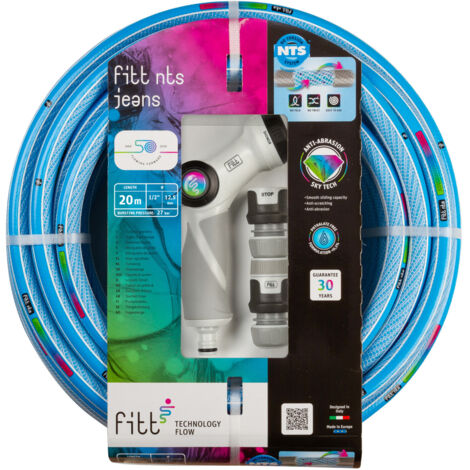 FITT NTS Jeans 1/2" (12,5 mm) Tubo 20m per Irrigazione da Giardino, Robusto e Malleabile per Uso Intensivo con Pistola Multigetto e Raccordi