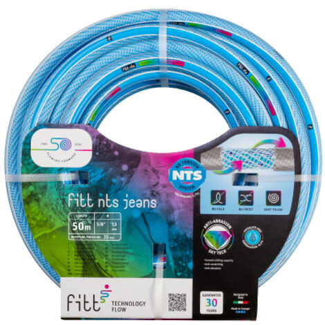 FITT NTS JEANS 5/8" (15 mm) 50 m – Tuyau d'arrosage de jardin robuste et malléable bleu clair pour une utilisation intensive