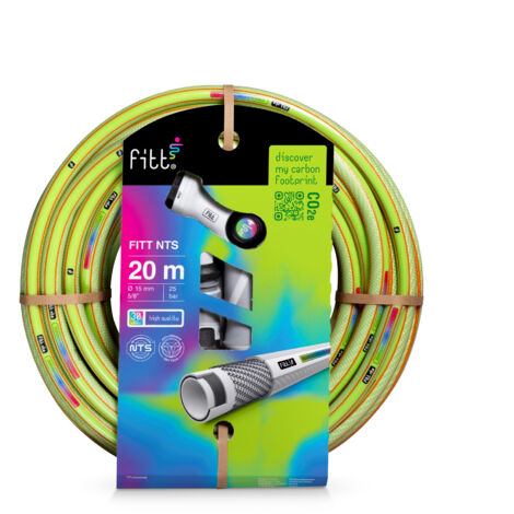 FITT NTS LIME 5/8" (15mm) 20 m Kit, Tuyau d'Arrosage Robuste et Malléable, Usage Intensif, avec Pistolet Multi-Jet et Raccords