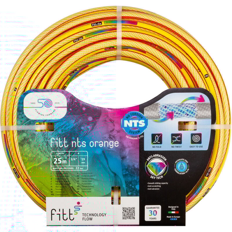 FITT NTS Orange 3/4" (19mm) 25 m - Tuyau d'arrosage Jaune Brillant pour Les Jardins, Robuste et malléable, pour Usage intensif