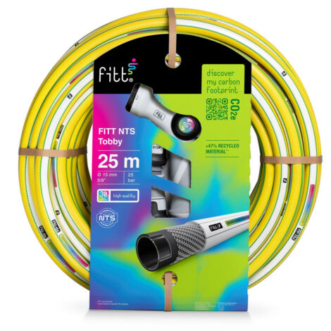 FITT NTS TOBBY 5/8" (15mm) 25m Kit, Tubo per Irrigazione Giardino, Robusto e Malleabile per Uso Intensivo con Pistola multigetto e Raccordi