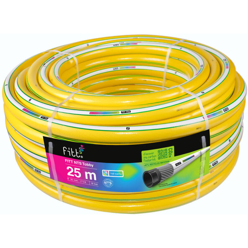 Nts tobby 1'1/4 (30 mm) 25 m - Tuyau d'Arrosage pour Jardins pour Utilisation Intensive, avec Pistolet Multi-jet et Raccords - Fitt