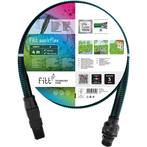 Fitt – Tuyau d'aspiration 4 m – Compatible pompes de drainage et d'irrigation – Technologie POLYFUSION TECH – Étanchéité totale