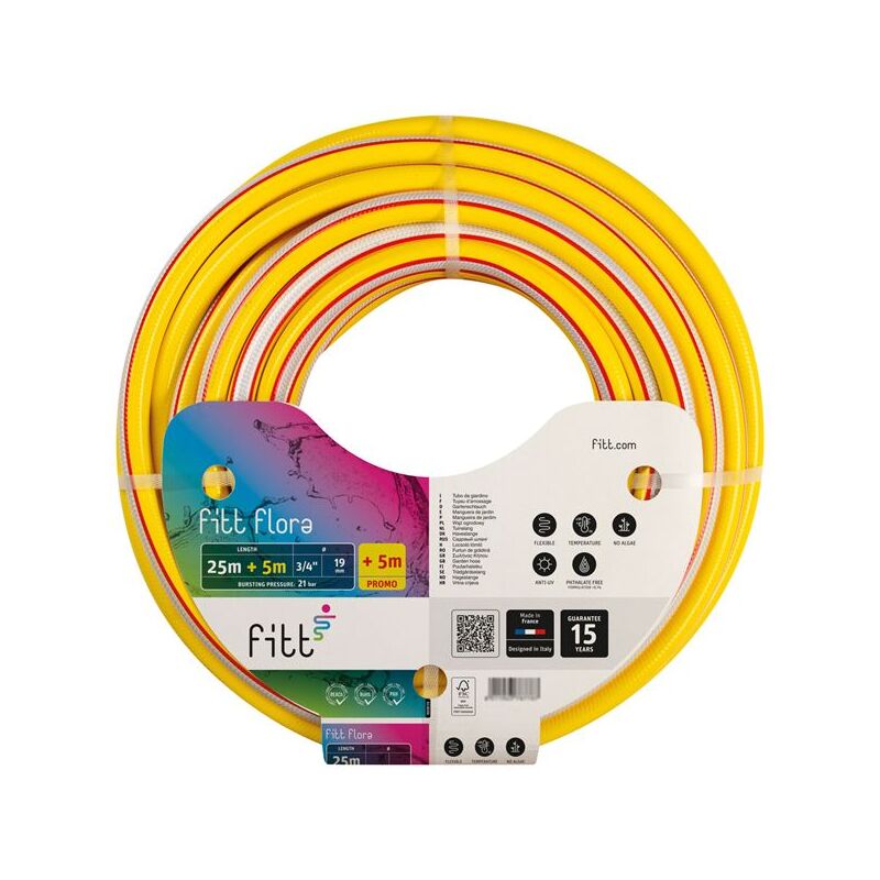 Tuyau Flora jaune diam.19mm 25m + 5m gratuits - Fitt