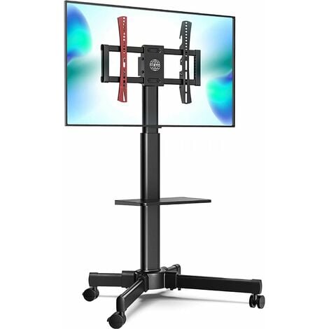 FITUEYES Chariot Support TV avec Roues pour Ecran de 27 à 55 Pouces, Meuble Pied Télé LED LCD Plasma avec Etagère, Inclinable et Orientable, Hauteur Réglable, VESA Max 400 x 400 mm