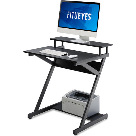 FITUEYES Computer Desk with Monitor Riser Wood Z-Shaped Writing Table Workstation for Home Office 70x60x84cm