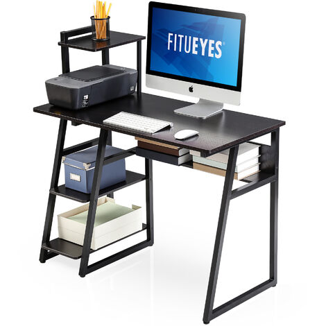 FITUEYES Computer Desk with Shelves Wood Writing Table Workstation for Home Office 103x50,5x106cm Matchwood CD210302WR
