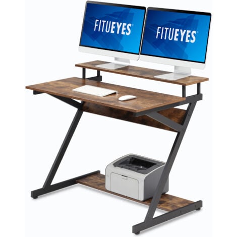 FITUEYES Computertisch mit Tastatur Holz Z-frmiger Schreibtisch Workstation f¨¹r Haus B¨¹ro 100x60x84cm Matchwood CD310005WG