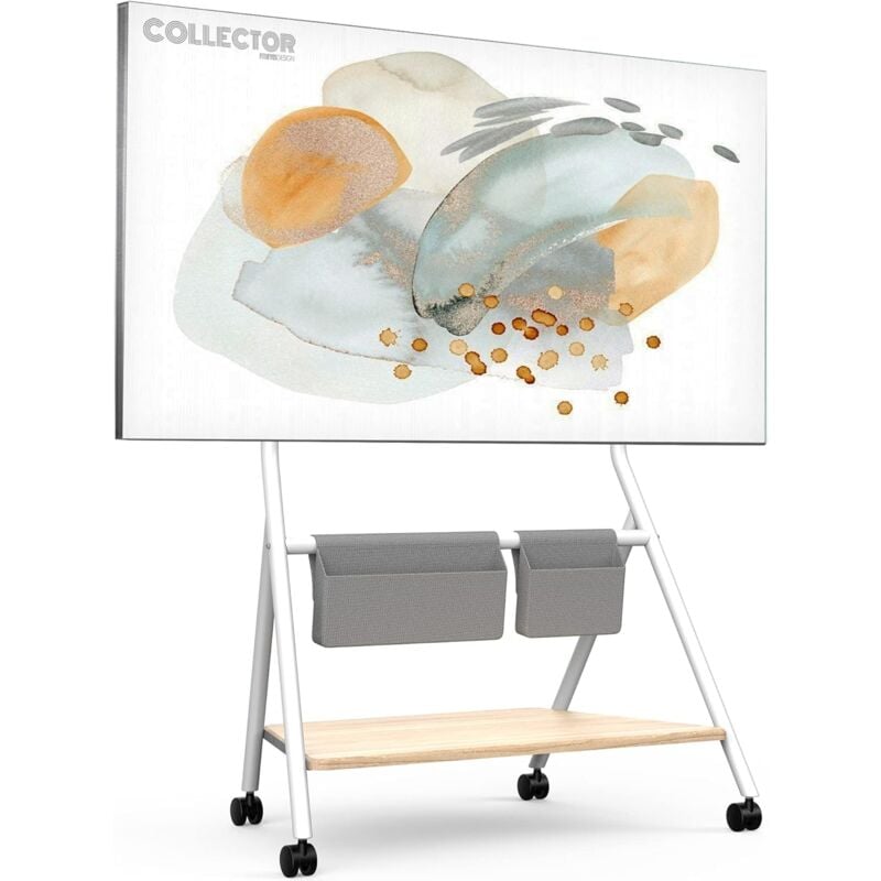 Design Support tv Roulettes pour tv de 55 60 65 75 78 pouces avec Etagères de Rangement et Sac en Bois série collector Blanc - Fitueyes
