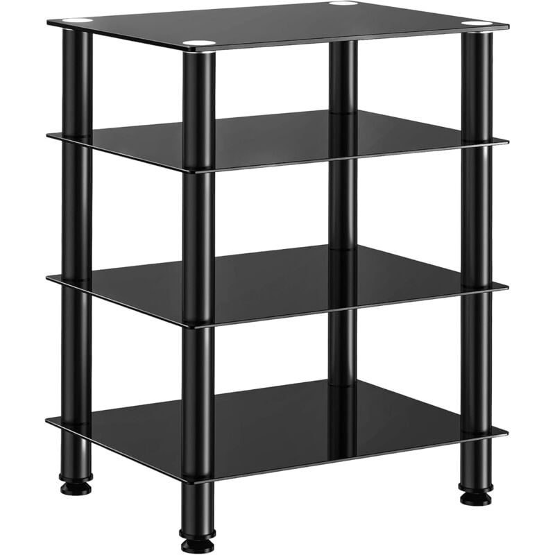 Meuble HiFi à 4 Etagères en Verre Trempé et Aluminium Meuble Audio/Vidéo Capacité de Charge Max. 40KG Structure Solide AS406001GB - Fitueyes