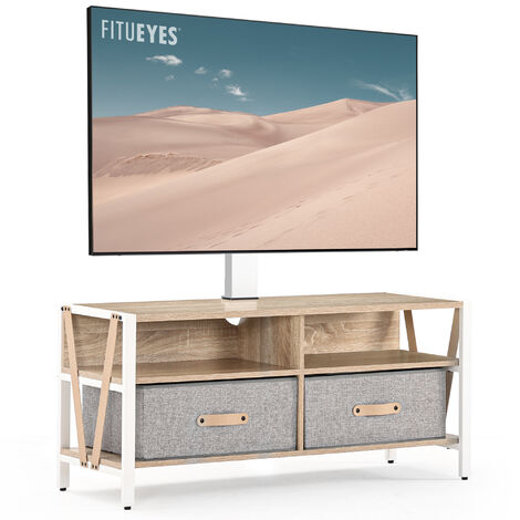 FITUEYES Meuble TV avec Support TV pour Écran 55’’-75’’ en Bois Hauteur Réglable 1285/1345mm Angle Adjustable ±30°Charge Max.40KG