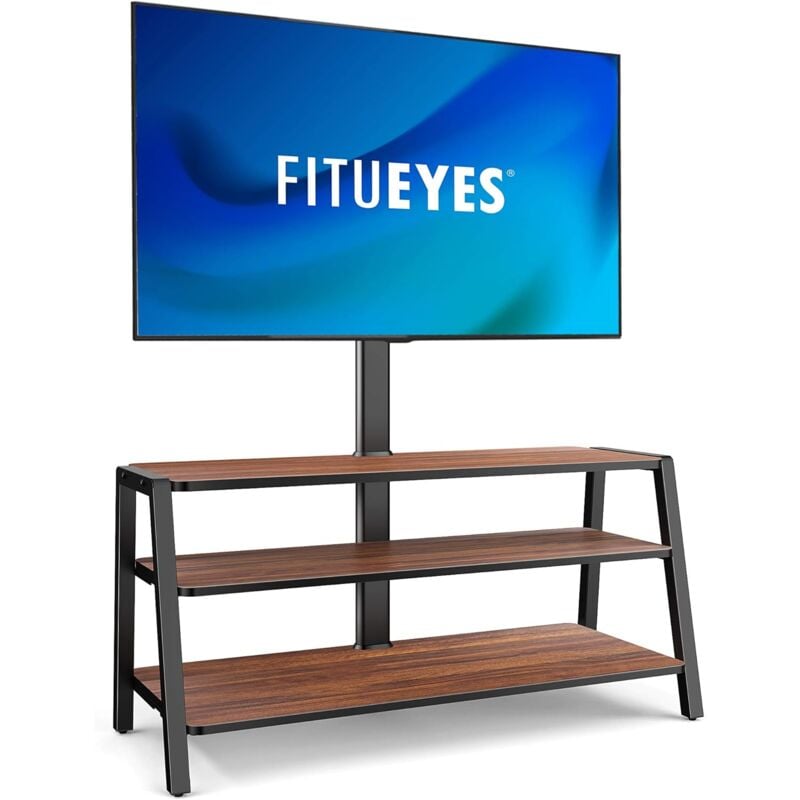 Fitueyes - Meuble tv Industriel avec Support tv Hauteur Réglable sur 6 Niveaux vesa Max. 400x400mm Fait en Acier et en Noix Dorées 3 Etagères pour