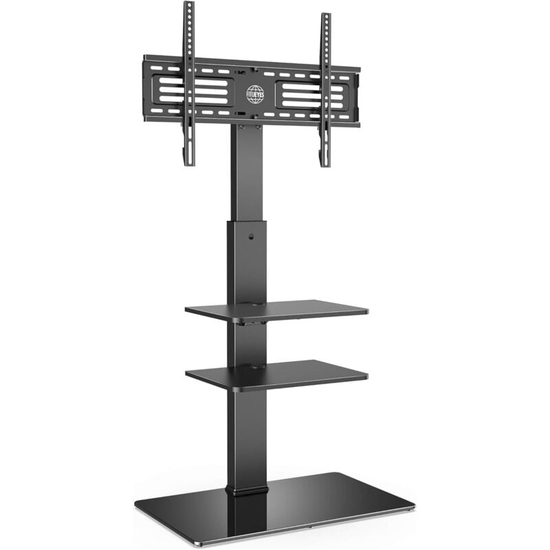 Meuble tv Pied avec Support Pivotant pour Téléviseur de 32 à 65 Pouce Ecran led lcd Plasma avec 3 Etagères Pivotant à 60°2 étagères - Fitueyes