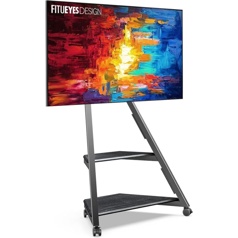 Support tv roulettes Art pour tv 32 43 55 65 Pouces Hauteur Réglable 946-1076,5mm avec 2 Etagères pour Maison, Salon, Conférence Noir - Fitueyes