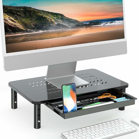 SoBuy supporto monitor pc da scrivania con due cassetti FRG198-N