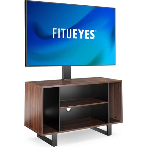 FITUEYES TV Cabinet with Swivel Mount for 32"-55" TV Height Adjustable TV Stand Bracket with Wood Media Storage Shelves Compartment Entertainment Console for Living Room 90cm Walnut