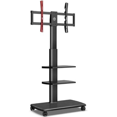 main image of "FITUEYES TV Cart Mobile TV Stand Trolley for up to 65” TV Swivel Tall Floor TV Stand on Wheels with Wooden Base and 2 Height Adjustable Shelves Easy Assembly Holds 40kgs"