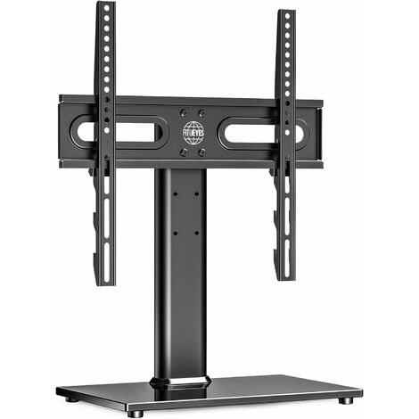 FITUEYES Universal Swivel Table Top TV Stand for 27" to 55" LED OLED LCD Plasma Flat Curved Screens Heights Adjustable with Tempered Glass Base & Holds 40kgs/88LBS & Max. VESA 400x400mm