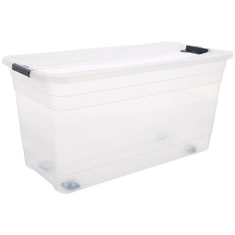 Five – Boîte de rangement en plastique transparent 83L – Dimensions 79,5x39,3x41cm – Matière polypropylène – Conception Easy Roll pour déplacement facile - 5five