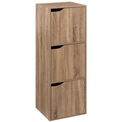 5FIVE SIMPLY SMART Étagère FIVE avec 3 boîtes et 3 portes en bois naturel, dimensions 34,4x32x100,5 cm, couleur beige