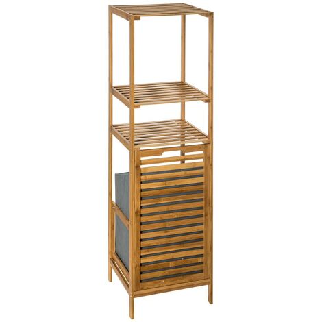 Five – Étagère colonne de salle de bain en bambou massif – 3 étagères – Panier à linge intégré – Dimensions 35x32x118 cm