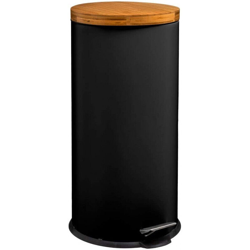 Poubelle En Métal Couvercle En Bambou Noire Five
