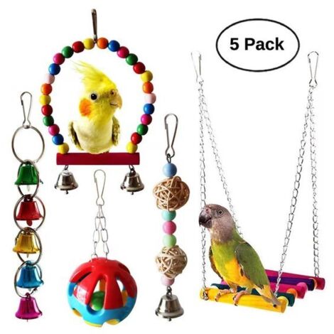 Five-piece bird and parrot toy set - includes bell, durable - bird swing - parrot chew stick - 1021 cm - small pet cage - brightly colored
