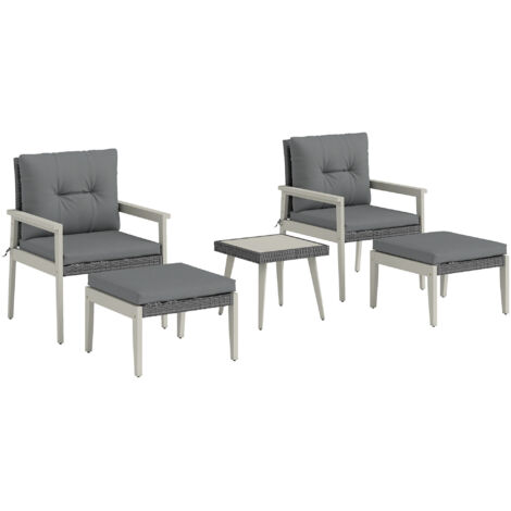 Five-Piece Rattan Patio Set, with Wood-Top Table - Grey