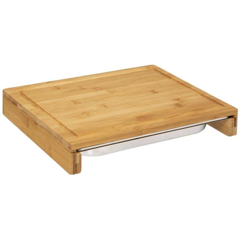 5five Simply Smart - Planche à découper avec tiroir en acier inoxydable, 35 x 28 cm, en bambou, modèle