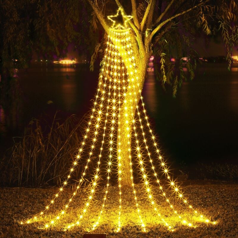 Five-pointed Star Waterfall Light Christmas Star Outdoor Waterproof Solar Remote Control Flowing Water Decorative Light