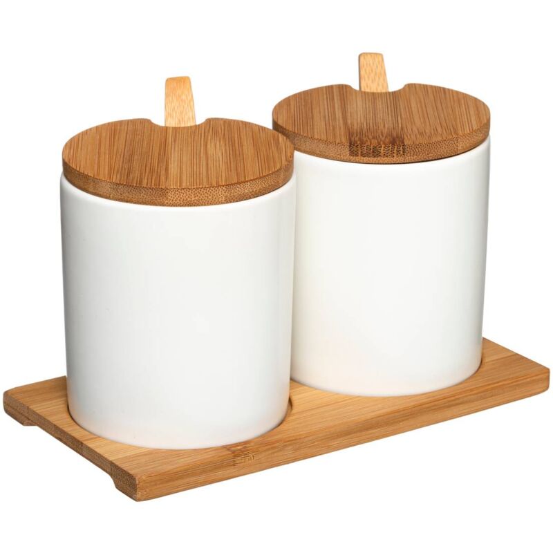 2 bocaux seramik blanc céramique couvercle bambou - 5five